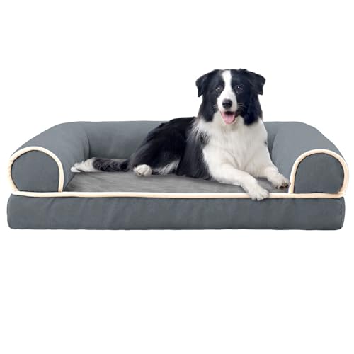 RUYICZB Orthopädisches Hundebett, Waschbar Hundesofa Hohen Rand Hundekissen Hundekorb Abnehmbar Und rutschfeste Unterseite Grosse Hunde & Mittelgroße Mittlere Hunde,Dark Gray,XXL von RUYICZB