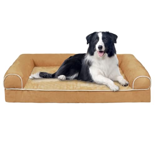 RUYICZB Orthopädisches Hundebett, Waschbar Hundesofa Hohen Rand Hundekissen Hundekorb Abnehmbar Und rutschfeste Unterseite Grosse Hunde & Mittelgroße Mittlere Hunde,Khaki,XXL von RUYICZB