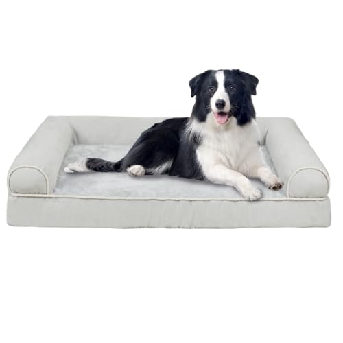 RUYICZB Orthopädisches Hundebett, Waschbar Hundesofa Hohen Rand Hundekissen Hundekorb Abnehmbar Und rutschfeste Unterseite Grosse Hunde & Mittelgroße Mittlere Hunde,Light Gray,XXL von RUYICZB