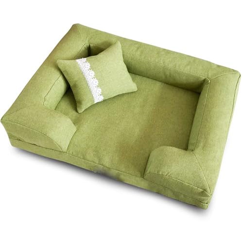 RUYICZB Orthopädisches Hundebett, waschbares Hundesofabett mit Nackenrolle, bequemes Haustierbett mit abnehmbarem Bezug und Rutschfester Unterseite,Grün,80x55cm von RUYICZB