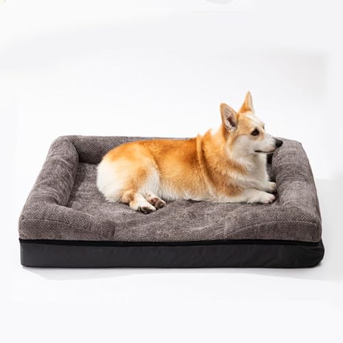 RUYICZB Orthopädisches Hundebett, waschbares Hundesofabett mit bequemen Nackenrollen und waschbarem, abnehmbarem Bezug, Haustierbett mit Eierkarton-Schaumstoffunterstützung,Dark Gray,95x70cm von RUYICZB