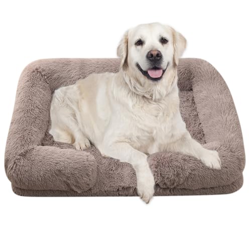 RUYICZB Orthopädisches Hundebett Grosse Hunde, Hundekissen, Hundesofa Mittelgroße Hunde, Katzenbett, Hundekörbchen, Anti-Angst Hundekorb, Abnehmbar Und Waschbar,Brown b,2XL 51X35.4X8.7in von RUYICZB