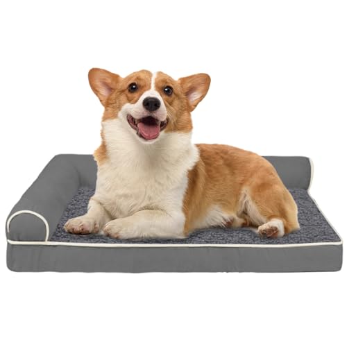 RUYICZB Orthopädisches Hundebett L Form Hundematte, Ergonomisches Hundematratze Hundecouch, Hundekissen Bezug Abnehmbar Waschbar, Hundesofa Für Grosse Mittelgroße Kleine Hunde,Dark Gray,M von RUYICZB