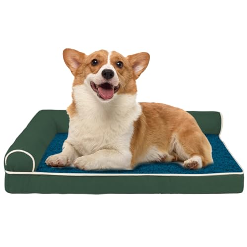 RUYICZB Orthopädisches Hundebett L Form Hundematte, Ergonomisches Hundematratze Hundecouch, Hundekissen Bezug Abnehmbar Waschbar, Hundesofa Für Grosse Mittelgroße Kleine Hunde,Grün,M von RUYICZB