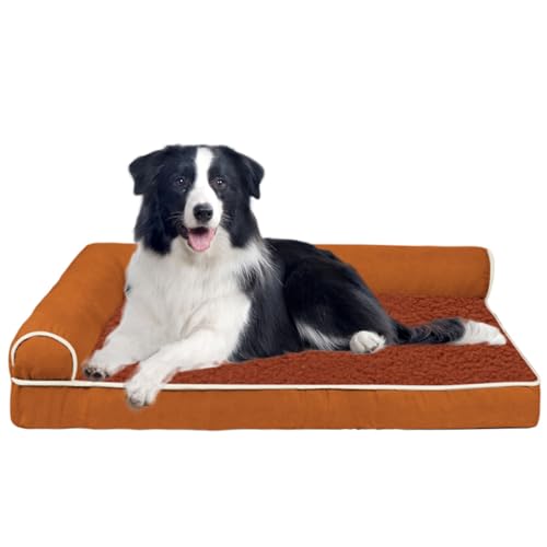 RUYICZB Orthopädisches Hundebett L Form Hundematte, Ergonomisches Hundematratze Hundecouch, Hundekissen Bezug Abnehmbar Waschbar, Hundesofa Für Grosse Mittelgroße Kleine Hunde,Orange,XL von RUYICZB