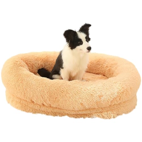 RUYICZB Orthopädisches Hundebett Rund Hundekissen Hundesofa Katzenbett Donut Kuscheliges Hundekorb Waschbar Flauschig Hundematte rutschfeste Unterseite Bezug Abnehmbar,Apricot,M von RUYICZB