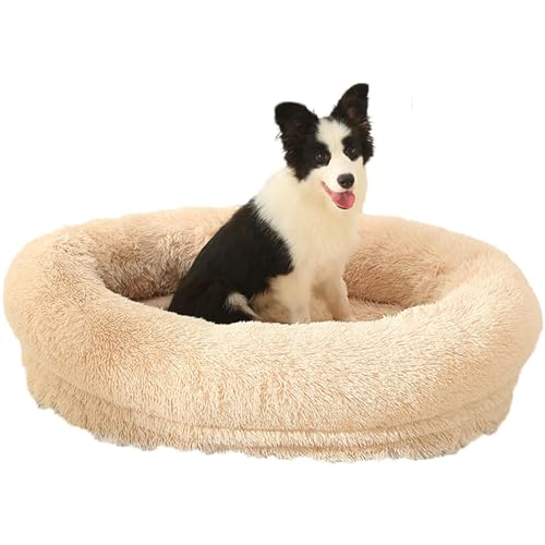 RUYICZB Orthopädisches Hundebett Rund Hundekissen Hundesofa Katzenbett Donut Kuscheliges Hundekorb Waschbar Flauschig Hundematte rutschfeste Unterseite Bezug Abnehmbar,Beige,XXL von RUYICZB