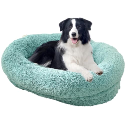 RUYICZB Orthopädisches Hundebett Rund Hundekissen Hundesofa Katzenbett Donut Kuscheliges Hundekorb Waschbar Flauschig Hundematte rutschfeste Unterseite Bezug Abnehmbar,Blau,L von RUYICZB