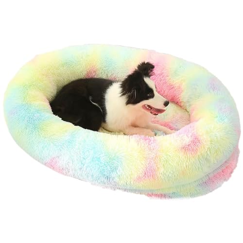 RUYICZB Orthopädisches Hundebett Rund Hundekissen Hundesofa Katzenbett Donut Kuscheliges Hundekorb Waschbar Flauschig Hundematte rutschfeste Unterseite Bezug Abnehmbar,Color,S von RUYICZB