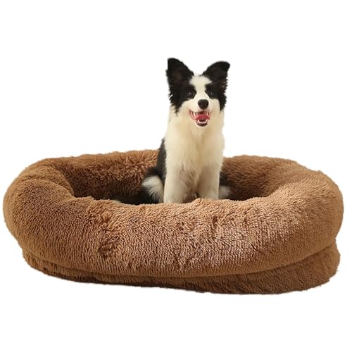 RUYICZB Orthopädisches Hundebett Rund Hundekissen Hundesofa Katzenbett Donut Kuscheliges Hundekorb Waschbar Flauschig Hundematte rutschfeste Unterseite Bezug Abnehmbar,Dark Brown,XXL von RUYICZB