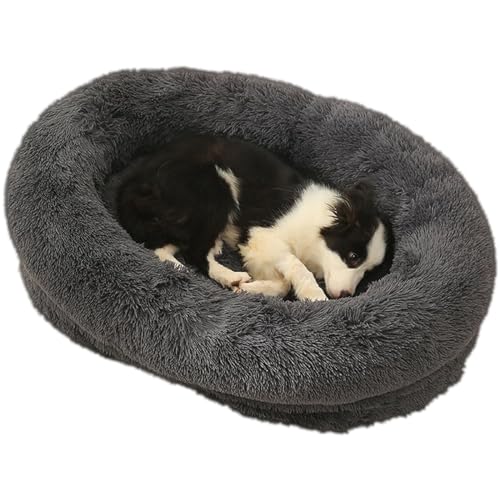 RUYICZB Orthopädisches Hundebett Rund Hundekissen Hundesofa Katzenbett Donut Kuscheliges Hundekorb Waschbar Flauschig Hundematte rutschfeste Unterseite Bezug Abnehmbar,Dark Gray,S von RUYICZB