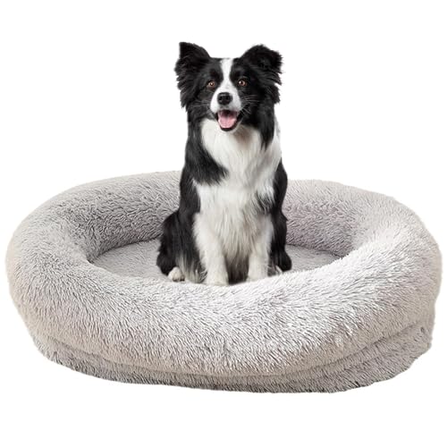 RUYICZB Orthopädisches Hundebett Rund Hundekissen Hundesofa Katzenbett Donut Kuscheliges Hundekorb Waschbar Flauschig Hundematte rutschfeste Unterseite Bezug Abnehmbar,Light Gray,M von RUYICZB