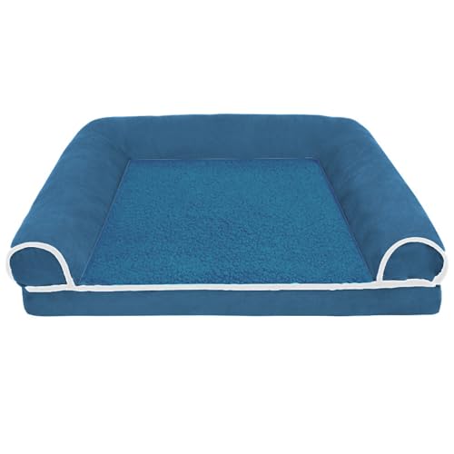 RUYICZB Orthopädisches Hundekistenbett, Hundebett mit wasserdichtem Futter und abnehmbarem Bezug mit Reißverschluss, waschbares Haustierbettsofa,Blau,120x80x16cm von RUYICZB