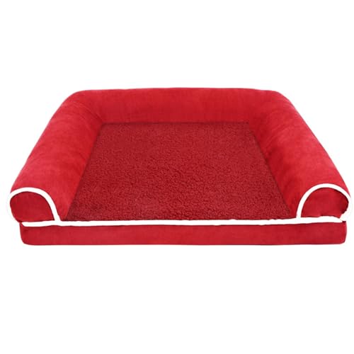 RUYICZB Orthopädisches Hundekistenbett, Hundebett mit wasserdichtem Futter und abnehmbarem Bezug mit Reißverschluss, waschbares Haustierbettsofa,Bright red,120x80x16cm von RUYICZB