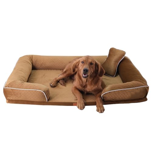 RUYICZB Orthopädisches Hundesofa Bett aus Schaumstoff, Hundebett mit weicher holländischer Samtoberfläche, waschbares Haustier-Couchbett mit Rutschfester Unterseite,Braun,120x82x20cm von RUYICZB