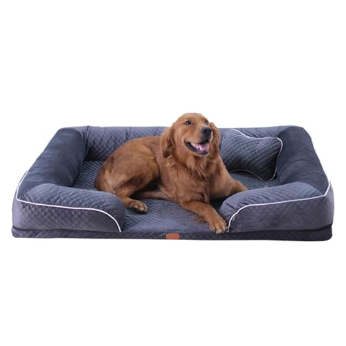 RUYICZB Orthopädisches Hundesofa Bett aus Schaumstoff, Hundebett mit weicher holländischer Samtoberfläche, waschbares Haustier-Couchbett mit Rutschfester Unterseite,Grau,120x82x20cm von RUYICZB