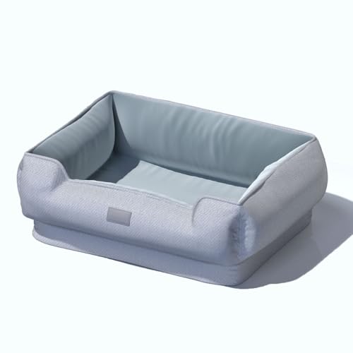 RUYICZB Orthopädisches Hundesofabett aus Memory-Schaum, Hundebett mit vierseitigem Nackenrollenkissen, waschbares Haustier-Sofabett mit abnehmbarem Bezug,Grau,55x40x25cm von RUYICZB