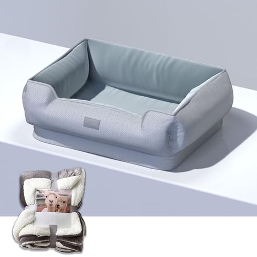 RUYICZB Orthopädisches Hundesofabett aus Memory-Schaum, Hundebett mit vierseitigem Nackenrollenkissen, waschbares Haustier-Sofabett mit abnehmbarem Bezug,Gray c,55x40x25cm von RUYICZB