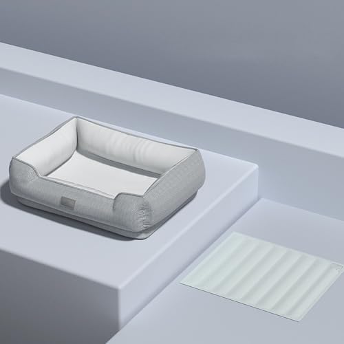 RUYICZB Orthopädisches Hundesofabett aus Memory-Schaum, Hundebett mit vierseitigem Nackenrollenkissen, waschbares Haustier-Sofabett mit abnehmbarem Bezug,White a,55x40x25cm von RUYICZB