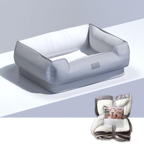 RUYICZB Orthopädisches Hundesofabett aus Memory-Schaum, Hundebett mit vierseitigem Nackenrollenkissen, waschbares Haustier-Sofabett mit abnehmbarem Bezug,White c,70x55x25cm von RUYICZB