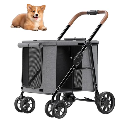 RUYICZB Pet Cage Jogger-Kinderwagen, Faltbarer Haustier-Kinderwagen mit 4 Rädern und Stauraum, atmungsaktiver Hunde-Kinderwagen für Reisen und Spaziergänge,Grau von RUYICZB