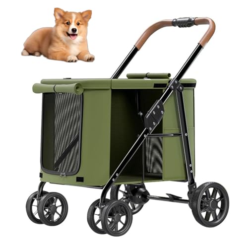 RUYICZB Pet Cage Jogger-Kinderwagen, Faltbarer Haustier-Kinderwagen mit 4 Rädern und Stauraum, atmungsaktiver Hunde-Kinderwagen für Reisen und Spaziergänge,Grün von RUYICZB