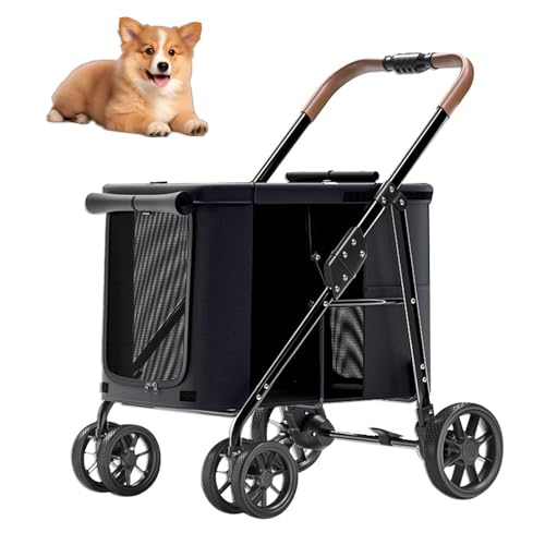 RUYICZB Pet Cage Jogger-Kinderwagen, Faltbarer Haustier-Kinderwagen mit 4 Rädern und Stauraum, atmungsaktiver Hunde-Kinderwagen für Reisen und Spaziergänge,Schwarz von RUYICZB