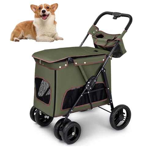 RUYICZB Pet Cage Jogger-Kinderwagen für kleine/mittelgroße Haustiere, Leichter Haustier-Kinderwagen mit Reißverschluss und Hinterradbremsen,Grün von RUYICZB