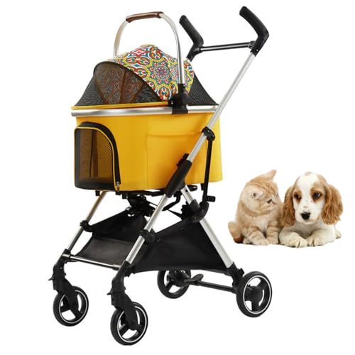 RUYICZB Premium 3 in 1 Multifunktions-Kinderwagen für Haustiere, faltbar, mit Abnehmbarer Transportbox für Haustiere, Hundejogger-Kinderwagen, Transportbox für Autositz,Gelb von RUYICZB