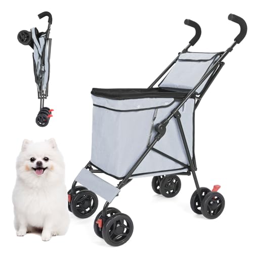 RUYICZB Regenschirmförmiger Hundekäfig-Jogging-Kinderwagen für kleine Hunde, Faltbarer Haustier-Kinderwagen mit Hinterradbremsen, Leichter Hunde-Kinderwagen,Grau von RUYICZB