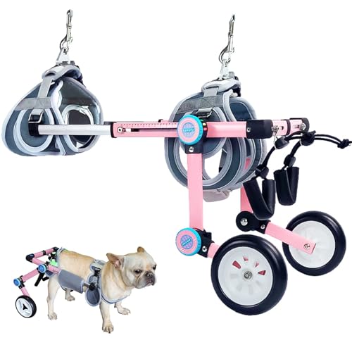 RUYICZB Rollstuhl Für Hunde Kleiner, Hund Rollstuhl Für Hinterbeine, Pink Leichtes Haustier -Rehabilitationswagen Mit Weichem Gurt, Behinderte Katzen/Welpen Kinderwagenzubehör,Xs von RUYICZB