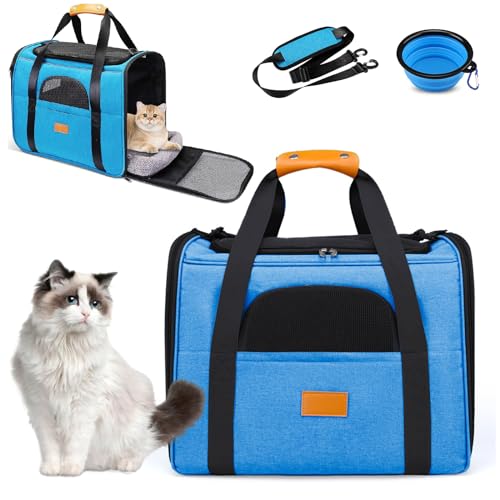 RUYICZB Tragetasche Katze Transportboxen, Faltbare Katzentasche Transporttasche, Hundetragetasche Transporttasche Mit Einstellbar Schultergurt Katzenbox Für Katzen Kleiner Hund Welpe,Blau von RUYICZB