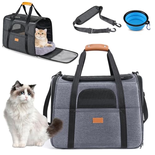 RUYICZB Tragetasche Katze Transportboxen, Faltbare Katzentasche Transporttasche, Hundetragetasche Transporttasche Mit Einstellbar Schultergurt Katzenbox Für Katzen Kleiner Hund Welpe,Blue Grey von RUYICZB