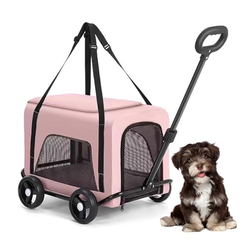 RUYICZB Transportbox für Hunde und Katzen mit Rädern, Transportbox für Haustiere mit Rädern und belüftetem Netz, Faltbare Reisetasche für Haustiere,Rosa von RUYICZB