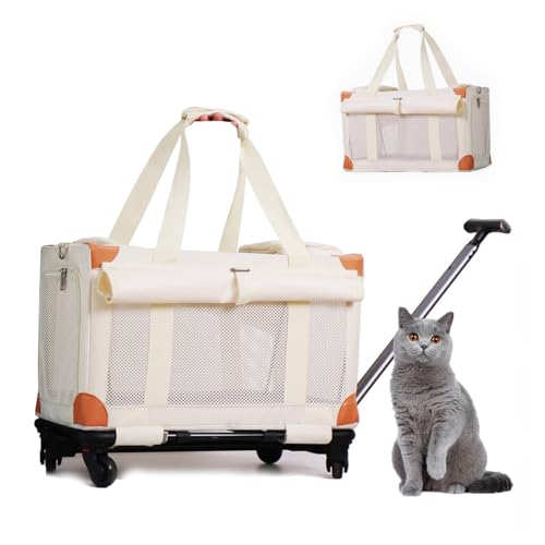 RUYICZB Transportbox für Katzen und Hunde mit Rädern, Rollbare Transportbox für Haustiere mit verbesserten Rädern und Teleskopgriff, Transportbox für Haustiere von RUYICZB