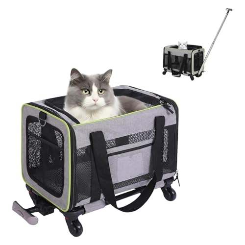 RUYICZB Transportbox für Katzen und Hunde mit Rädern, von Fluggesellschaften zugelassene Transportbox für Haustiere mit Rädern, Transportbox für Haustiere auf Reisen,Grau von RUYICZB