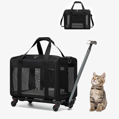 RUYICZB Transportbox für Katzen und Hunde mit Rädern, von Fluggesellschaften zugelassene Transportbox für Haustiere mit Rädern, Transportbox für Haustiere auf Reisen,Schwarz von RUYICZB