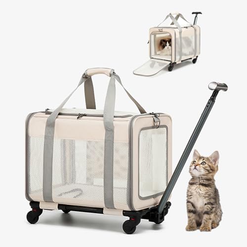 RUYICZB Transportbox für Katzen und Hunde mit Rädern, von Fluggesellschaften zugelassene Transportbox für Haustiere mit Rädern, Transportbox für Haustiere auf Reisen,Weiß von RUYICZB