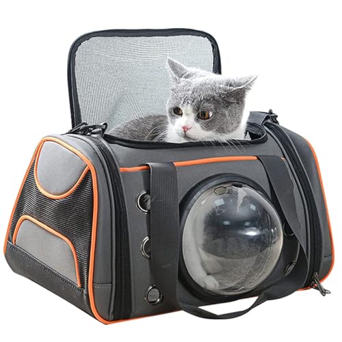 RUYICZB Transporttasche Für Hunde Oder Katzen, Faltbare Transporttasche Für Kleine Haustiere, Reisetasche Mit Verstellbarem Schultergurt, Haustier Tragetasche Katze Transportboxen,Orange,L von RUYICZB