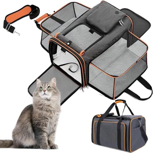 RUYICZB Transporttasche Für Katzen Und Hunde, Erweiterbar Transportbox Katze Hund, Faltbare Katzentransporttasche Hundetasche Mit Waschbare Matte Und Sicherheitsleine,Orange von RUYICZB