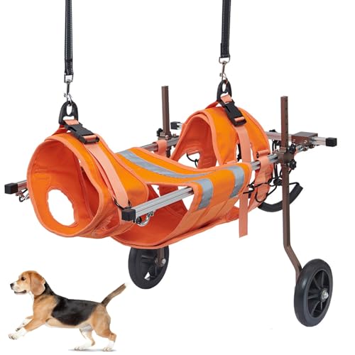 RUYICZB Verstellbarer 2-Rad-Hunderollstuhl, Kleiner Hunde-Hinterbein-Hunderollstuhl Für Behinderte Hund Hinterbeine Rehabilitation, Aluminiumlegierung Haustierrollstuhl,Orange,M von RUYICZB