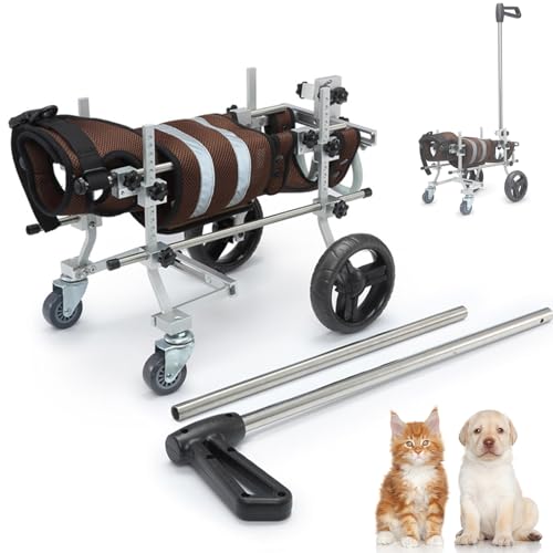 RUYICZB Verstellbarer 4-Rad-Hundewagen/Haustierrollstuhl, Hunderollstuhl Mit Voller Unterstützung, Langlebiger Und Leichter Aluminium-Hunde-Rollstuhl, Haustier-Walking-Booster,Braun von RUYICZB