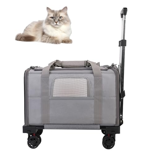 RUYICZB Von Fluggesellschaften zugelassene Transportbox für Haustiere mit Rädern, rollende Transportbox für Katzen und Hunde mit abnehmbarem Boden und Teleskopgriff,Light Gray von RUYICZB