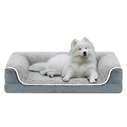 RUYICZB Waschbare Hundebetten, orthopädisches Hundesofabett mit Eierschaum-Unterstützung zum Schlafen, atmungsaktives und weiches Baumwoll-Haustierbett,Light Grey,100x60x16cm von RUYICZB