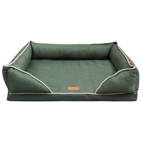 RUYICZB Waschbare orthopädische Hundebetten aus Schaumstoff, Hundecouch-Design mit abnehmbarem Bezug, Nackenrolle, Hundebett mit Rutschfester Unterseite,Grün,117x75x20cm von RUYICZB