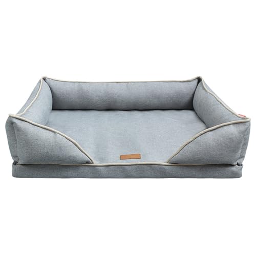 RUYICZB Waschbare orthopädische Hundebetten aus Schaumstoff, Hundecouch-Design mit abnehmbarem Bezug, Nackenrolle, Hundebett mit Rutschfester Unterseite,Light Gray,117x75x20cm von RUYICZB