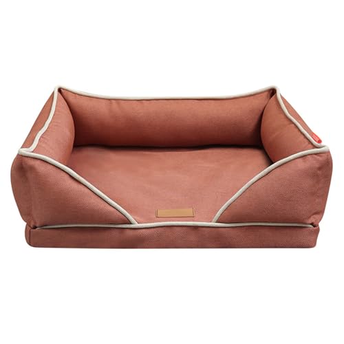 RUYICZB Waschbare orthopädische Hundebetten aus Schaumstoff, Hundecouch-Design mit abnehmbarem Bezug, Nackenrolle, Hundebett mit Rutschfester Unterseite,Rot,117x75x20cm von RUYICZB