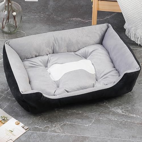 RUYICZB Waschbare orthopädische Hundebetten mit waschbarem Plüschbezug und Rutschfester Unterseite, orthopädisches Hundesofabett mit vierseitigem Nackenrollenkissen,Schwarz,45x30cm von RUYICZB