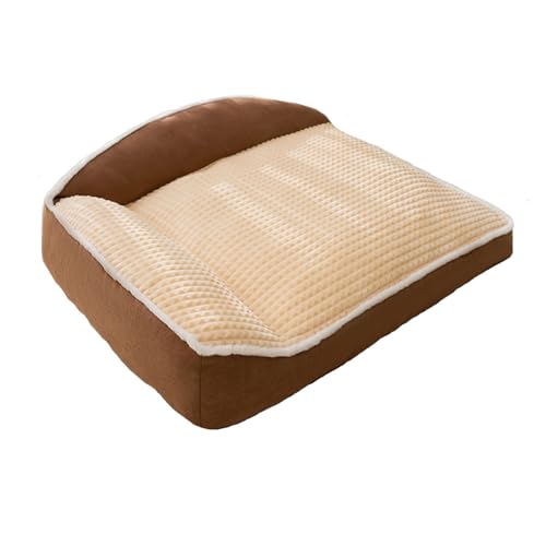 RUYICZB Waschbares Hundesofabett, Hundebett mit Flanellstoff zum Schlafen, bequemes Haustierbett mit waschbarem, abnehmbarem Bezug und Rutschfester Unterseite,Braun,65x50x23cm von RUYICZB