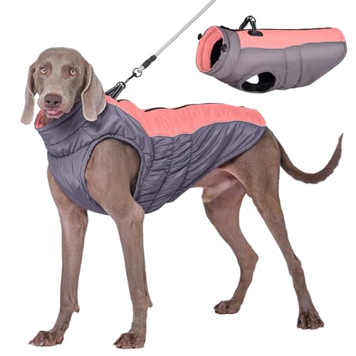 RUYICZB Wasserdicht Hundemantel, Kaltes Wetter Winter Warme Jacke Für Kleine Mittlere Große Hunde, Kuschelige Hundepullover Mit Reflektierend Welpen Winterweste,Rosa,2XL Back 23.6" von RUYICZB